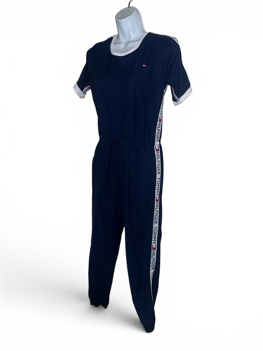 Tommy Hilfiger Navy Jumpsuit with White Trim and Logo Side Tape SZ XL